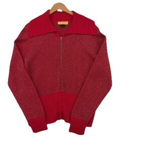 St. John Red Knit Full Zip Sweater Jacket XL Wool Blend Spring 2014 Textured